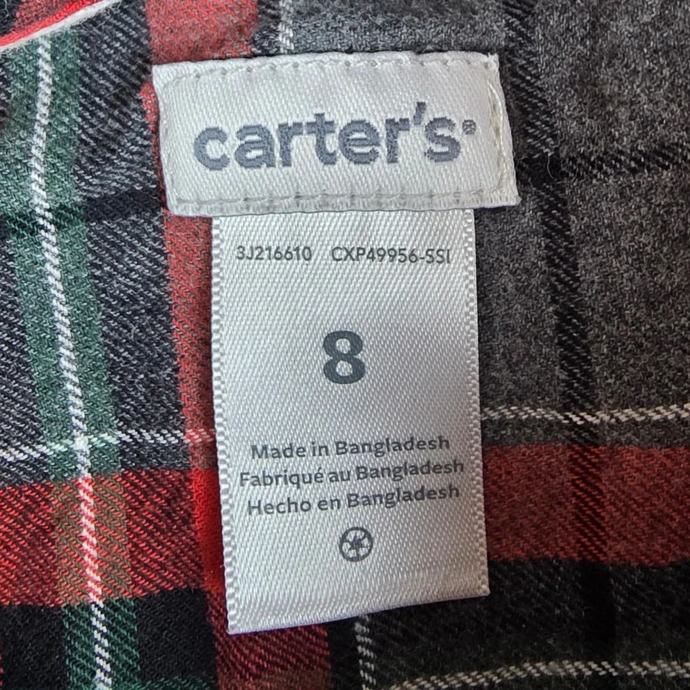 Carters Boys Red Grey Plaid Flannel Button Down Shirt Size 8 3J216610